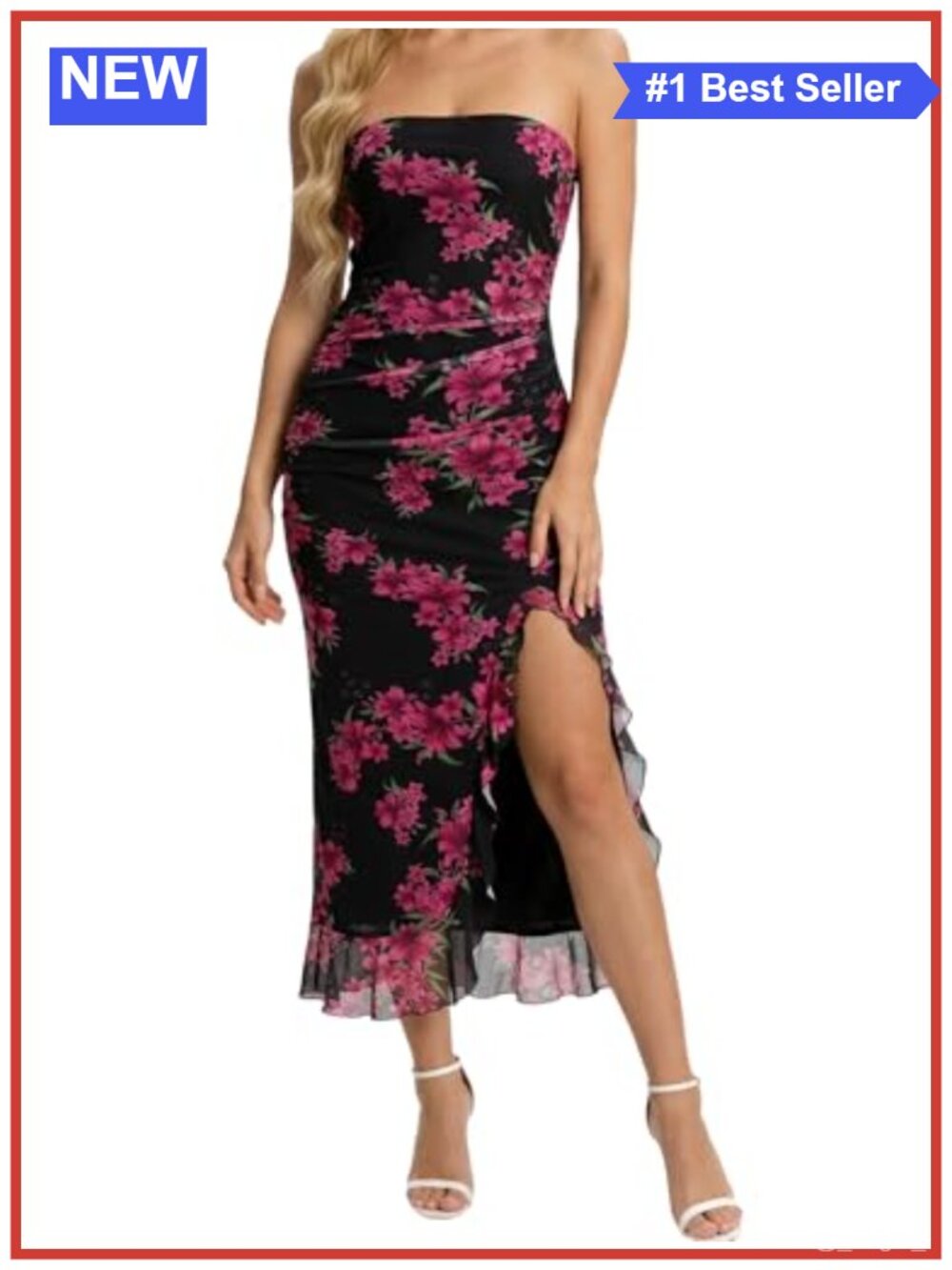 ZhouBoat Women's Floral Strapless Maxi Dress Bodycon Wedding Guest Dress